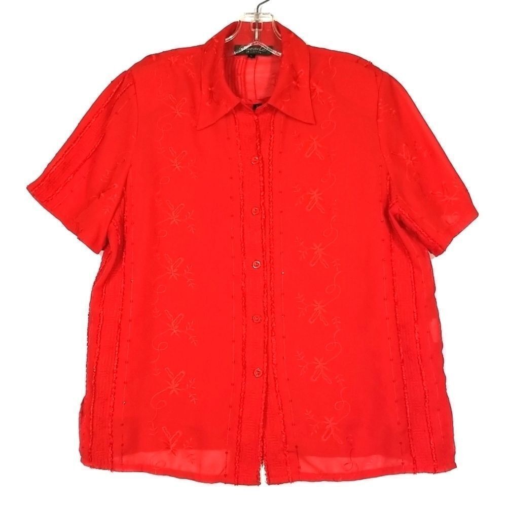 🎁5/$25 Amanda Collection Blouse Tank Top Women Large Short Sleeve  Embroidery